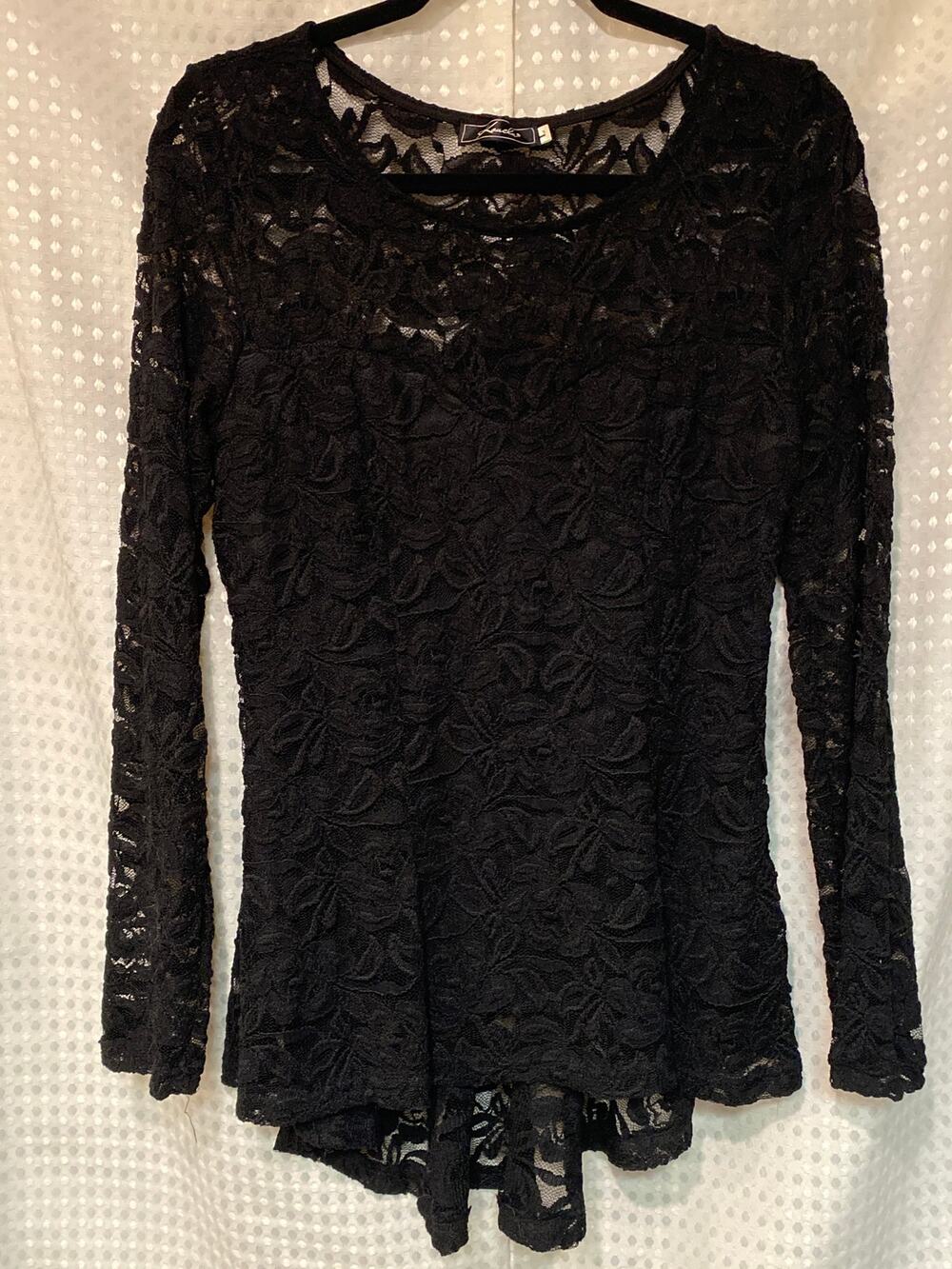 Koucla Black Floral Lace Mesh Long Sleeve Top Size L